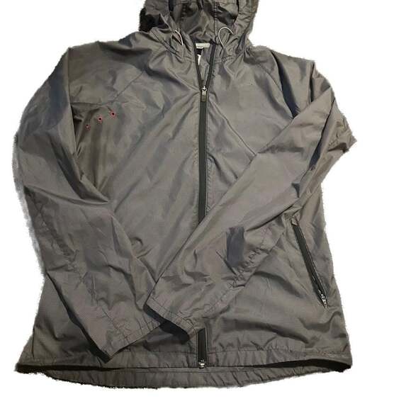 Nike Men's Medium Lightweight Windbreaker Jacket Gray Reflective Hood - Picture 2 of 9